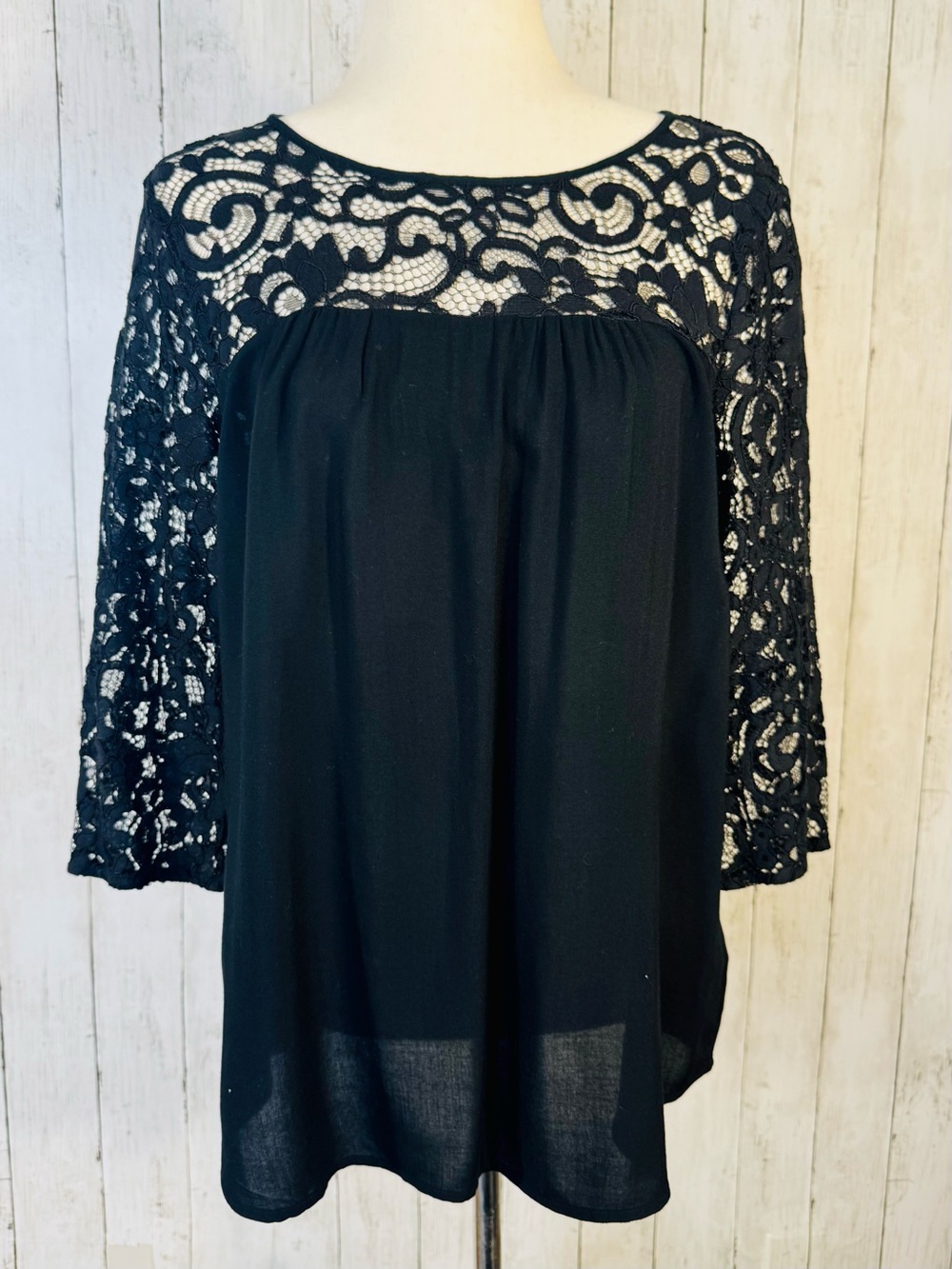 Old Navy | Black Lace Sleeve Blouse | Romantic Sheer Crochet Lace Top |Medium